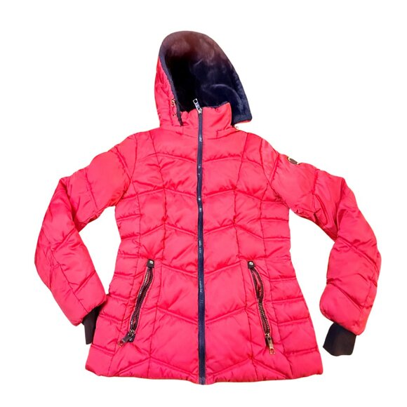 Hot Pink Nautica Small Women's Puffer Coat Fur Trim Winter Ski Jacket - Picture 1 of 1